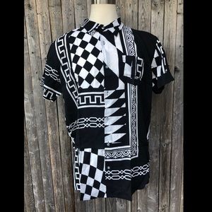Reason Black and White Geometric Casual Button Down Shirt
